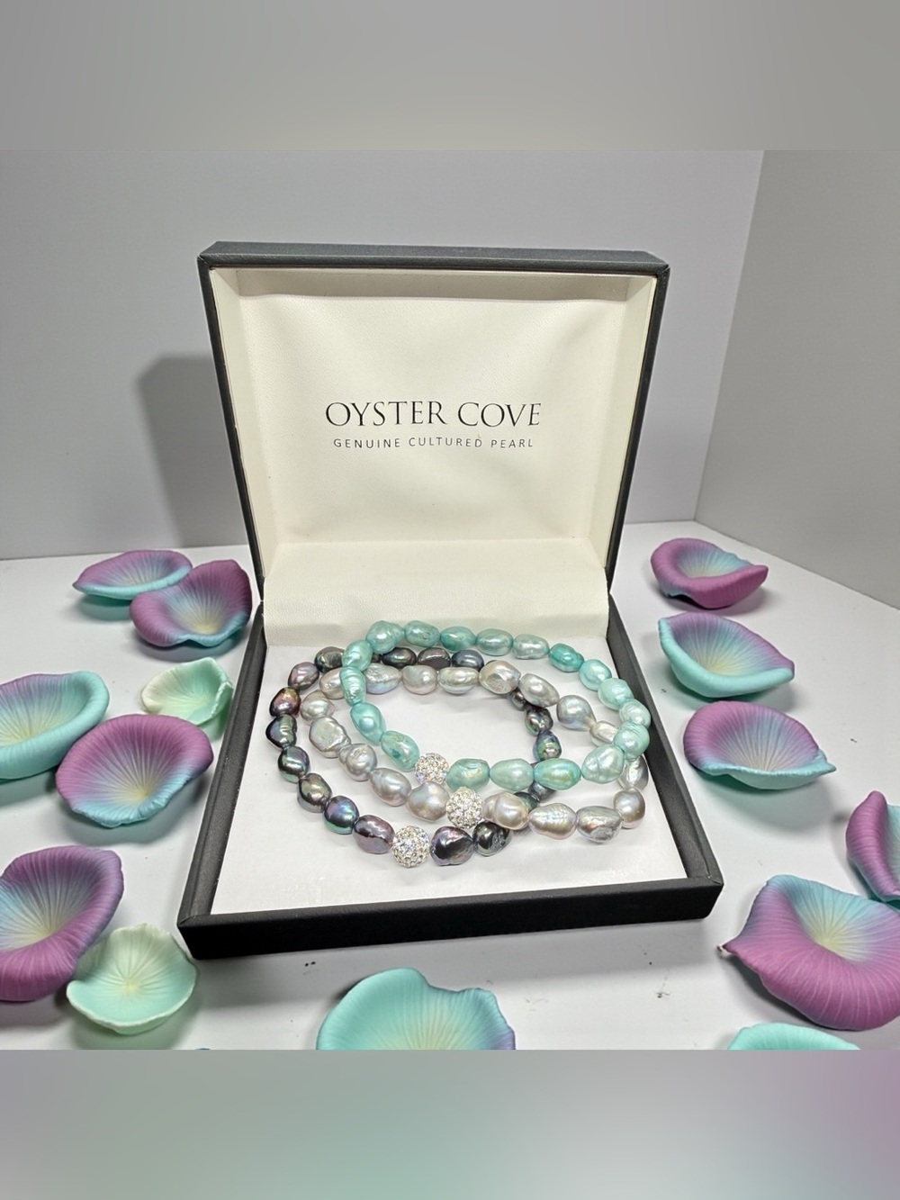 ✨HP✨🩶OYSTER COVE🩶Multi-Color Cultured Pearl Stretch Bracelet Set w/Pave’ Accents